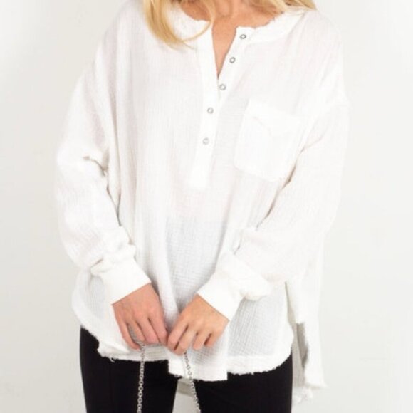 We The Free Free‎ People Gauze Popover Oversized Boxy Purple Blouse Top SM Boho - Picture 2 of 8